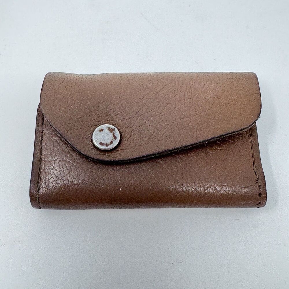 Vintage Brown Cowhide Leather Tri-Fold 6 Key Holder Wallet Spring Steel Hooks